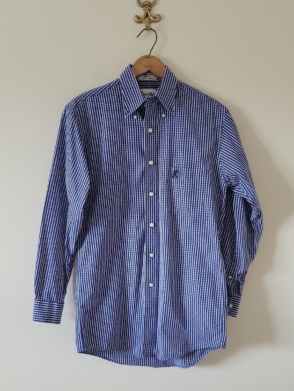 Disney Blue Plaid Long Sleeve Button‎ Down Shirt Size Small